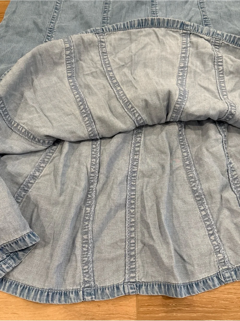 VTG Liz Claiborne Light Blue Denim A-Line Midi Pleated Flared Panel Skirt Boho 8